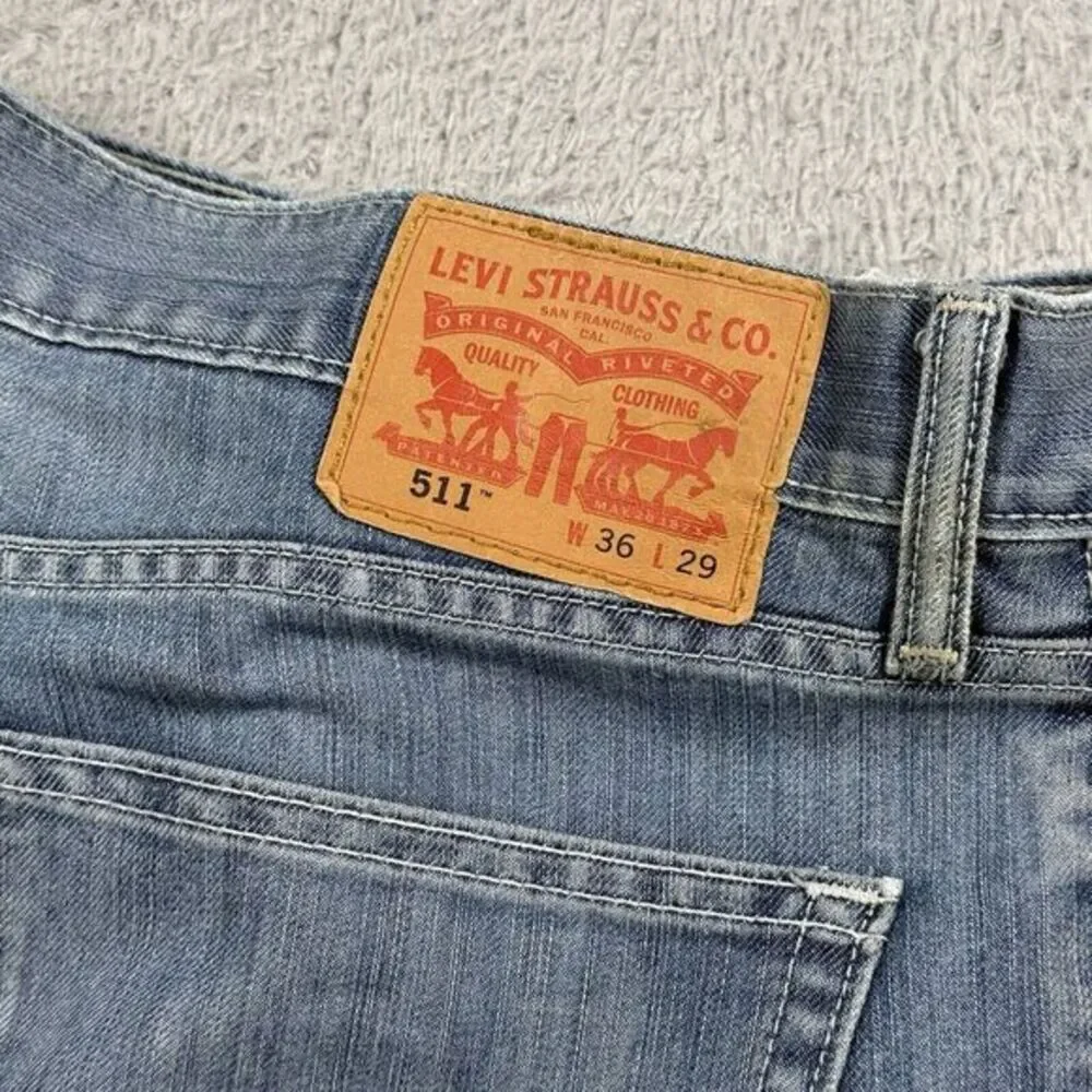 Levis Jeans Men 36x29  Blue 511 Slim Blank Tab American Stretch Light Wash Denim
